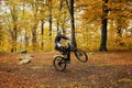 MTB boy in the beech forest.