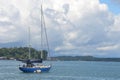 A beautiful little yacht is mooring at the sea. Raja Ampat tourism purpose