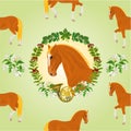 Sorrel horse head of stallion hunting theme vector