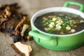 Sorrel soup with dried mushrooms Royalty Free Stock Photo