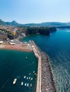 Sorrento beach, Aerial view of the Meta bay. One of the most expensive resorts. beautiful Italy landscape. Sea, boats, mountain