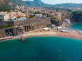 Sorrento coast, Aerial view of the Meta bay. One of the most expensive resorts. beautiful Italy landscape. Sea, boats, mountain