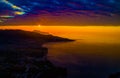 Sorrento coast and Ischia Isle at sunset Royalty Free Stock Photo