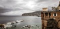 Panoramic view over the Gulf of Naples from the hill in Sorrento. Royalty Free Stock Photo