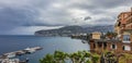 Picturesque panoramic top view over the Bay of Naples and mountains from the cliff in Sorrento. Royalty Free Stock Photo