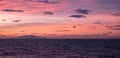 Sunset in the Bay of Naples, Italy. Mount Vesuvius can be seen on the horizon. Photographed near Sorrento . Royalty Free Stock Photo
