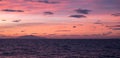 Sunset in the Bay of Naples, Italy. Mount Vesuvius can be seen on the horizon. Photographed near Sorrento .