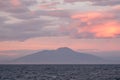 Sunset in the Bay of Naples, Italy. Mount Vesuvius can be seen on the horizon. Photographed near Sorrento . Royalty Free Stock Photo