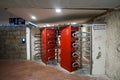 Sorrento railway station passenger pedestrian crossing underground tunnel turnstiles, italy Royalty Free Stock Photo