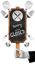 Sorry we are Closed - Sign with Hand of Waiter Royalty Free Stock Photo