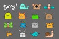 Sorry hand drawn set with different animals and creatures on grey font Royalty Free Stock Photo
