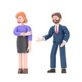 Sorry. The man apologizes to the offended woman. Relationships. 3D illustration in a flat style.3D rendering on white background.