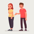 Sorry. The man apologizes to the offended woman. Relationships. Vector illustration