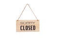 Sorry we\'re closed sign. wooden image hanging isolated on white background,With clipping path Royalty Free Stock Photo