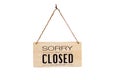 Sorry we\'re closed sign. wooden image hanging isolated on white background,With clipping path Royalty Free Stock Photo