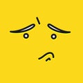 Sorry smile icon template design. Sad emoticon vector logo on yellow background. Face line art style. Shows a tongue.