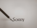 Sorry text concept write with pencil on white background.