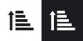 Sort amount up icon set. sort arrow filter button vector symbol in black filled and outlined style