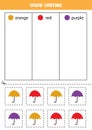 Sort cartoon umbrellas by colors. Learning colors for children.