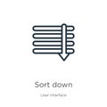 Sort down icon. Thin linear sort down outline icon isolated on white background from web navigation collection. Line vector sign,