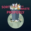 Sort the waste properly - flat design style illustration Royalty Free Stock Photo