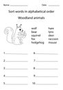 Sort words into alphabetical order. Woodland animals