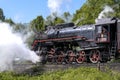 Old Soviet steam locomotive L-2055 close-up