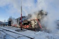 Delivery of a steam locomotive to the tourist retro train `Ruskeala Express`