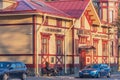 Sortavala, Russia - October 03, 2021: Exterior of Carl Gustav Berg house in the city center at autumn evening