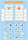 Sorting Fruits and Vegetables in refrigerator, worksheet for kindergarten Royalty Free Stock Photo