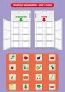 Sorting Fruits and Vegetables in refrigerator, worksheet for kindergarten kids Royalty Free Stock Photo