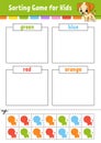 Sorting game for kids. Cut and glue. Education developing worksheet. Matching game for kids. Color activity page. Puzzle for