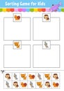 Sorting game for kids. Cut and glue. Education developing worksheet. Matching game for kids. Color activity page. Puzzle for