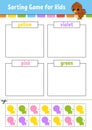 Sorting game for kids. Cut and glue. Education developing worksheet. Matching game for kids. Color activity page. Puzzle for