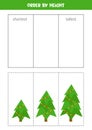 Sorting game for kids. Sort Christmas trees by height.