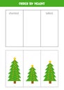 Match Christmas trees by height. Educational worksheet for kids.