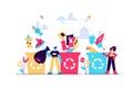 Sorting garbage containers to separate waste and