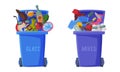 Sorting Garbage with Dustbin Full of Recycle Trash Vector Set