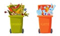 Sorting Garbage with Dustbin Full of Recycle Trash Vector Set