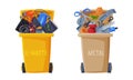 Sorting Garbage with Dustbin Full of Recycle Trash Vector Set