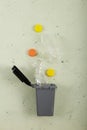 Sorting of household waste. Waste recycling. Waste bin gray with Royalty Free Stock Photo