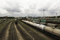 Sorting railway station with freight cars