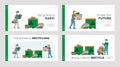 Sorting, Recycle and Segregation of Paper Trash Landing Page Template Set. Characters Throw Garbage to Litter Bins