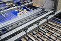 Sorting of round dietary loaves on the conveyor automated machine.