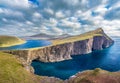 Sorvagsvatn lake over the ocean in Faroe Islands