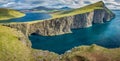 Sorvagsvatn lake over the ocean panorama, Faroe Islands Royalty Free Stock Photo