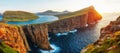 Sorvagsvatn Lake and Waterfall into the Ocean in Western Faroe Island