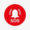 SOS bell in red circle vector icon. Alarm bell Royalty Free Stock Photo