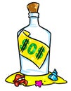 SOS bottle help rescue beach sand cartoon illustration Royalty Free Stock Photo