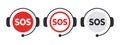 SOS Emergency icons. SOS signs with headphone icon. Help service sign. Vector scalable graphics